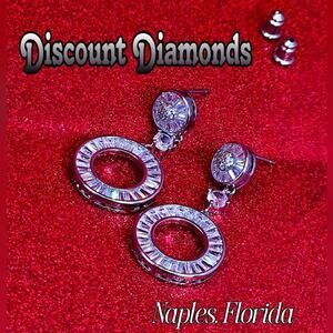 Baguette Diamond Dangle Earrilings  Clear White on 925 Sterling Silver